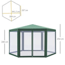Outsunny Garden Hexagonal Gazebo Patio Outdoor Canopy Patio Party Tent Green