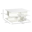 HOMCOM Square Modern 2-Tier Coffee Table with Multiple Storage Shelves White