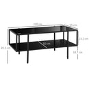 HOMCOM Coffee Table with Tempered Glass Top, Centre Table with 2-Tier Storage