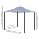 Outsunny 3.45x3.45m Side-Less Outdoor Canopy Gazebo 2-Tier Roof Steel Frame Grey