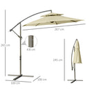 Outsunny 2.7m Cantilever Banana Parasol Outdoor Sun Shade w/ Crank, Beige