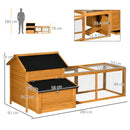 PawHut Wooden Chicken Coop Hen House w/ Removable Tray, Nesting Box, Run, Ramp