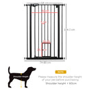 PawHut Extra Tall Dog Gate with Cat Door Auto Close for Stairs 74-80 cm Wide