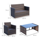 Outsunny 4pc Patio Garden Rattan Wicker Sofa 2-Seater Loveseat Chair Table Brown