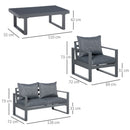 Outsunny 4 Piece Aluminium Outdoor Furniture Set w/ Table & Olefin Cushion Cover