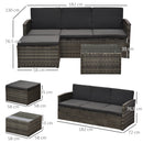 Outsunny 3pc PE Rattan Wicker Set Storage 3-seater Sofa Footstool Table Grey