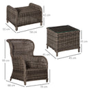 Outsunny Garden Sofa Chair & Stool Table Set Patio Wicker Weave Furniture Set