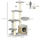 PawHut Multi Level Cat Tree w/ Scratching Post, Cat House and Bed - Light Grey