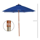 Outsunny 2.5m Wooden Garden Parasol Outdoor Umbrella Canopy w/ Vent Blue