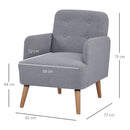 HOMCOM Upholstered Armchair, Nature Wood Frame Padded Living Room Chair, Grey