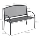 Outsunny 2 Seater Metal Garden Bench Outdoor Furniture for Porch Lawn Grey