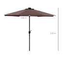 Outsunny 2.7m Garden Parasol Summer Shelter w/ LED Solar Light Crank Tilt Coffee