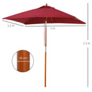 Outsunny Wooden Patio Umbrella Market Parasol Outdoor Sunshade 6 Ribs Wine Red