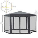 Outsunny Garden Hexagonal Gazebo Patio Outdoor Canopy Patio Party Tent Grey