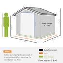Outsunny 6ft x 4ft Metal Shed Garden Shed w/ Double Door & Air Vents, Grey