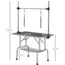 PawHut Metal Adjustable Dog Grooming Table Rubber Top 2 Safety Slings Mesh Black