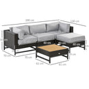 Outsunny Rattan Corner Sofa, Rattan Garden Furniture Wood Grain Plastic Table