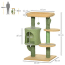 PawHut Multi Level Cat Tree w/ Scratching Post, Cat House and Bed - Green