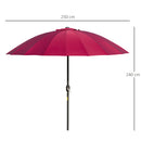 Outsunny 2.6m Round Curved Adjustable Parasol Sun Umbrella Metal Pole Red