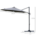 Outsunny 3(m) LED Cantilever Parasol Outdoor with Base Solar Lights Grey
