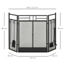 HOMCOM 3 Panel Folding Fire Screen with Double Door Fireplace Tool Accessary