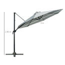 Outsunny 3(m) Cantilever Parasol Patio Sun Umbrella w/ Base Solar Lights Grey