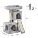 PawHut Cat Rest & Play Activity Tree w/ 2 House Perch Scratching Post Grey