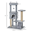 PawHut 100cm Cat Tree with Climbing Ladder Scratching Post Ball, Light Grey