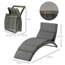 Outsunny Garden Rattan Sun Lounger Foldable Patio Recliner Chaise Chair Grey