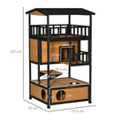 PawHut Wooden Outdoor Cat House 3-Tier Kitten Shelter w/ Tilted Roof Yellow