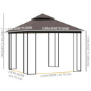 Outsunny 3 x 3(m) Gazebo Canopy Outdoor Garden w/ Mesh Curtains Shelves Coffee