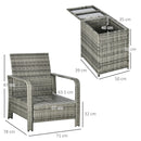 Outsunny 3 PCs PE Rattan Garden Sofa Set w/ 2 Chairs & Storage Table Orange