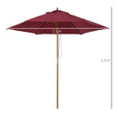 Outsunny 2.5m Wood Garden Parasol Sun Shade Patio Outdoor Wooden Umbrella Canopy