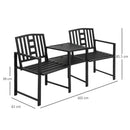 Outsunny Tete-a-tete Chair 2-Seater Steel Bench w/ Coffee Table Backyard Porch
