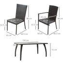 Outsunny 7PC Rattan Dining Set Patio Chair Glass Top Table Wicker Furniture