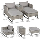 Outsunny 5pcs Patio Rattan Sofa Chaise Lounge Double Sofa Bed w/ Coffee Table