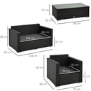 Outsunny 4PC Rattan Sofa Set Outdoor Coffee Table Chair Wicker Garden Black