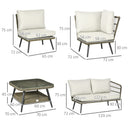 Outsunny Rattan Corner Sofa, Rattan Garden Furniture w/Glass Top Two-tier Table