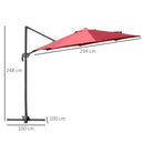 Outsunny Cantilever Roma Parasol 360° Rotation w/ Hand Crank & Base, Wine Red