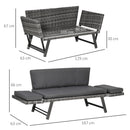 Outsunny 2 in 1Rattan Folding Chaise Lounger w/ Cushion for Garden Mixed Grey