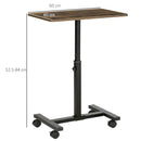HOMCOM Mobile Laptop Table, End Table with Wheels Height Adjustable, Brown