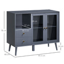 HOMCOM Modern Sideboard, Glass Door Buffet Cabinet with 2 Drawers, Grey