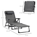 Outsunny Folding Chaise Lounge, Garden Lounger Headrest Cup Holder, Dark Grey