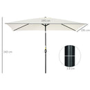 Outsunny 3x2m Patio Parasol Canopy Tilt Crank 6 Ribs Sun Shade Garden White