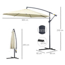 Outsunny 3(m) Cantilever Parasol Banana Umbrella w/ Crank & Tilt, Beige