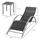 Outsunny 3 Pieces Lounge Chair Set Garden Sunbathing Chair w/ Table Black