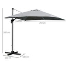 Outsunny 3(m) Cantilever Roma Parasol w/ Crank & Tilt, 360°Rotating, Light Grey