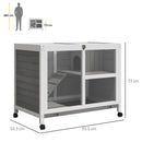 PawHut Wood Rabbit Hutch Bunny Cage Pet House Indoor W/ Tray Ramp, Grey