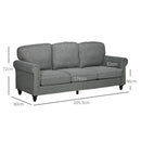 HOMCOM 3 Seater Sofas Fabric Couch with Nailhead Trim and Cushions Grey