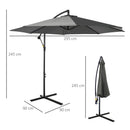 Outsunny 3m Garden Banana Parasol Cantilever Umbrella w/Crank& Base, Grey